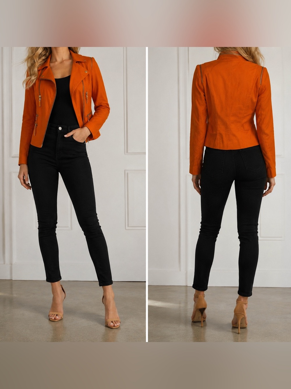 Insight New York Orange Linen Cotton Moto Biker Jacket Women’s Size 2